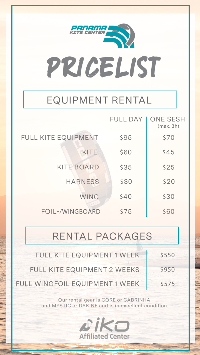 Equipment Rental Price List Panama Kite